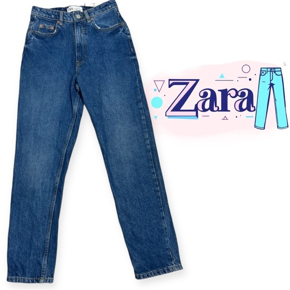 ZARA 90’s High Waist Slim Mom Fit Jeans in Too Long Blue Size 2 - Picture 1 of 10